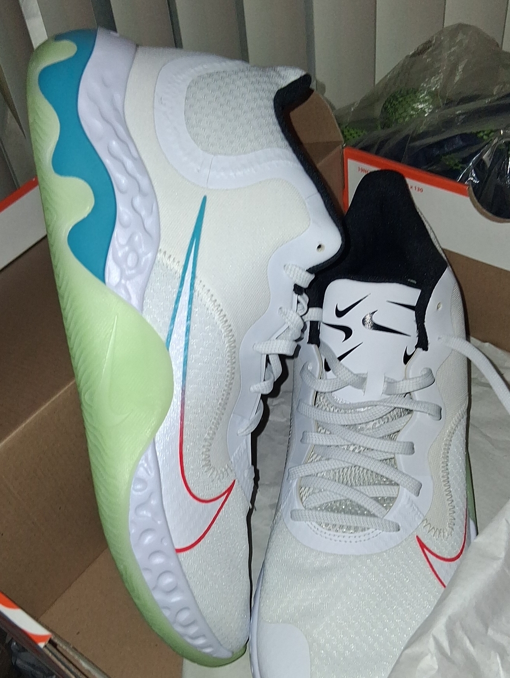 Nike Renew 15 White Sneakers with Red & Teal Swoosh Lime Accents (Worn 1nce)